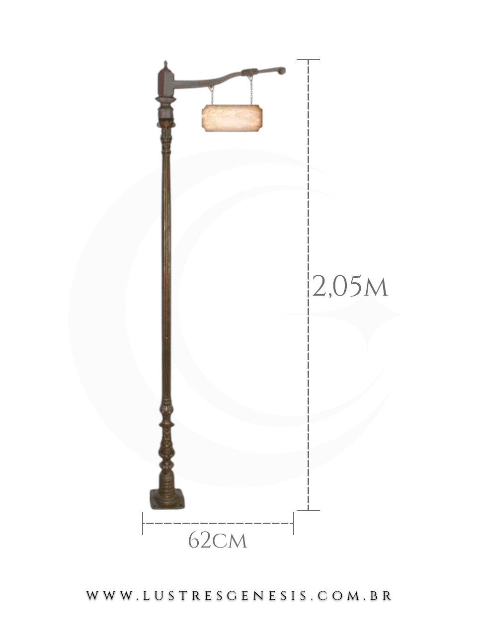 Poste de Jardim Colonial 2,05m Alumínio Fundido com Suporte para Placa Iluminação externa fachada, jardim e área gourmet